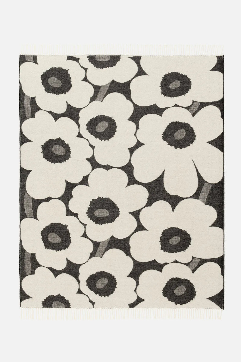 Marimekko Unikko huopa 130x180 cm - valkoinen / musta