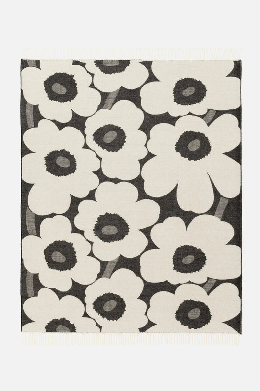 Marimekko Unikko huopa 130x180 cm - valkoinen / musta