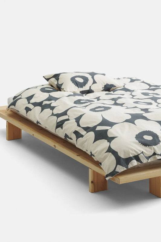 Marimekko Unikko pussilakana 150 x 210 cm - tummanharmaa / beige