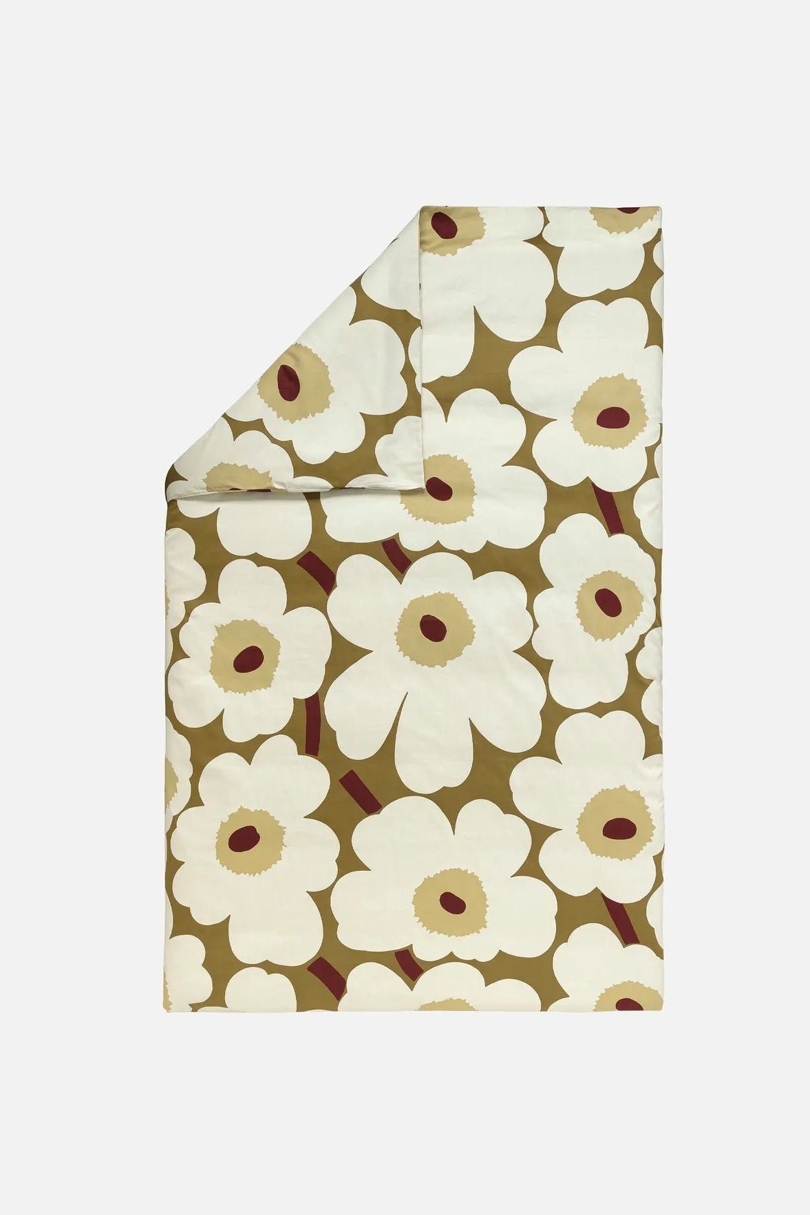 Marimekko Unikko Satiini pussilakana 150x210 cm - vihreä / kerma