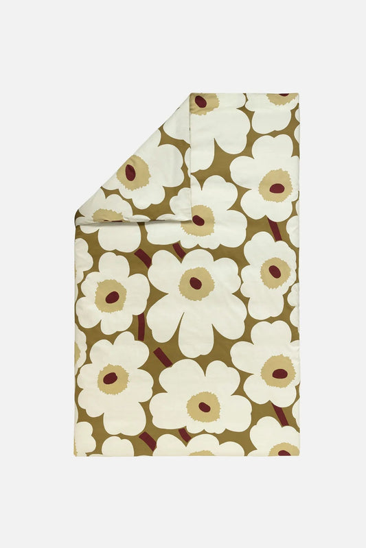 Marimekko Unikko Satiini pussilakana 150x210 cm - vihreä / kerma