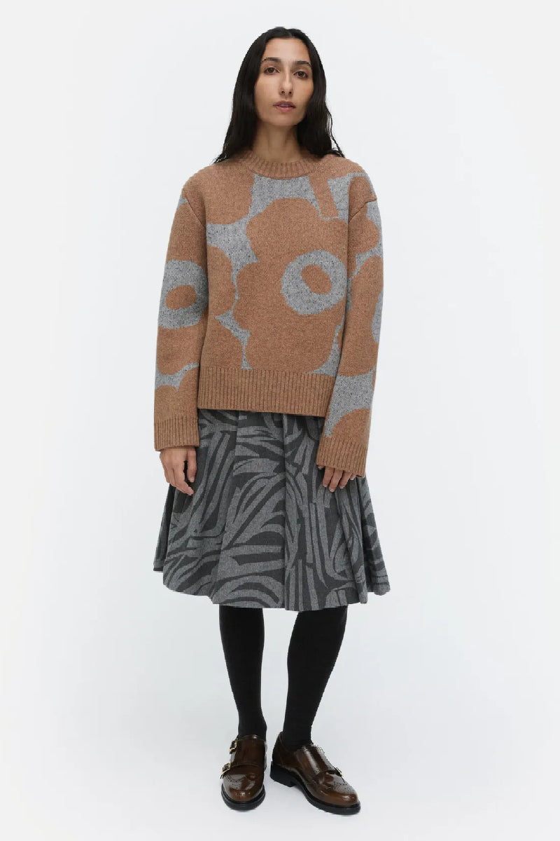 Marimekko Virtaus Unikko villaneule - ruskea / harmaa