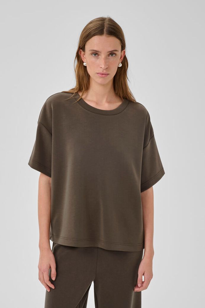 My Essential Wardrobe HelleMW EMB Boxy tee - major brown