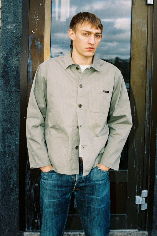 Nudie Jeans Buddy Chore Jacket Herringbone - pale green