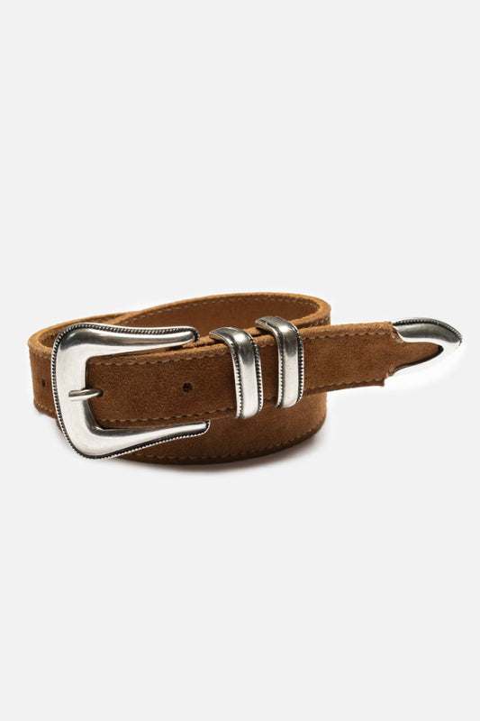 Nudie Jeans Western Suede Silver Belt - tobacco