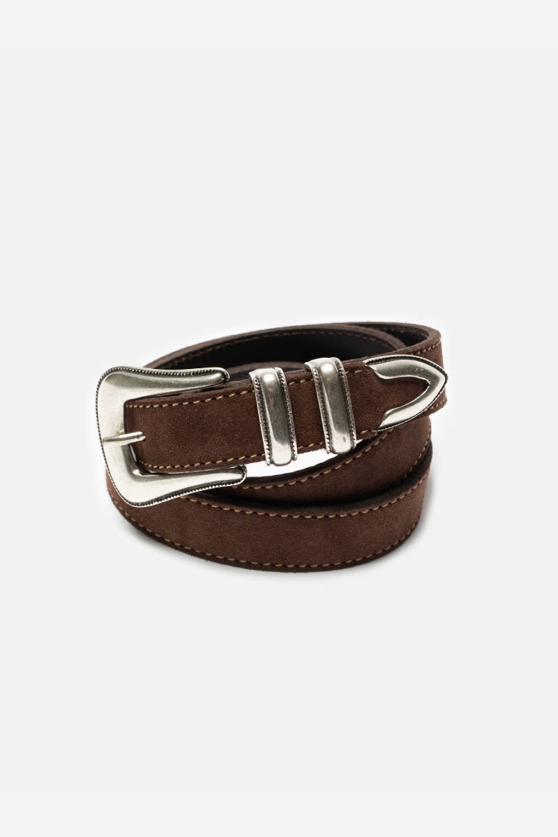 Nudie Jeans Western Suede Silver Belt - dark brown