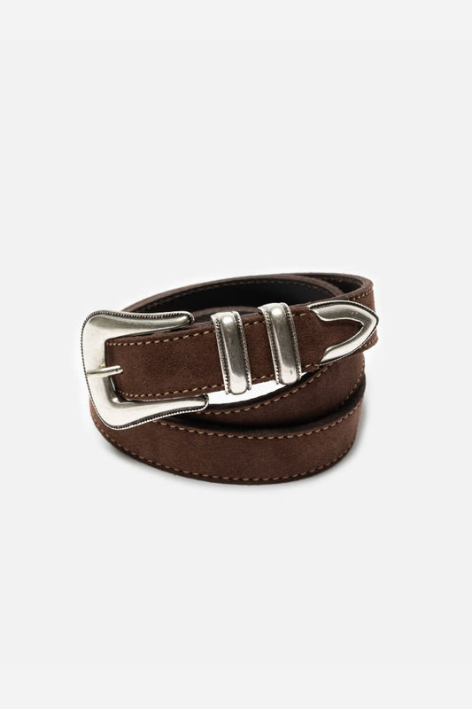 Nudie Jeans Western Suede Silver Belt - dark brown