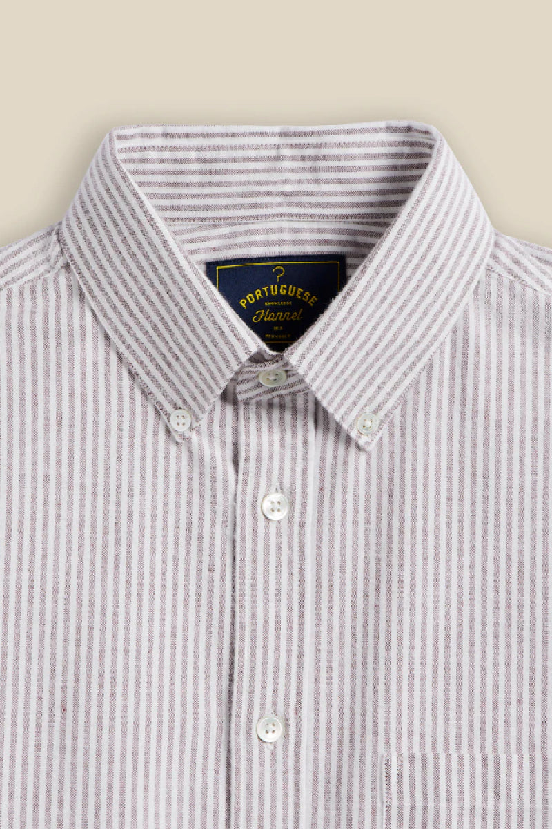 Portuguese Flannel Brushed Oxford Stripe kauluspaita - bordeaux
