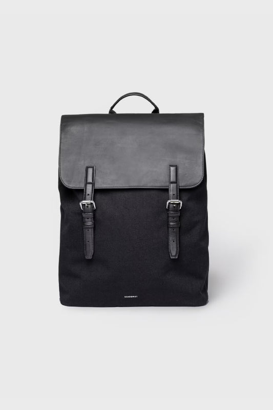 Sandqvist Everyday Lid backpack L - black with black leather