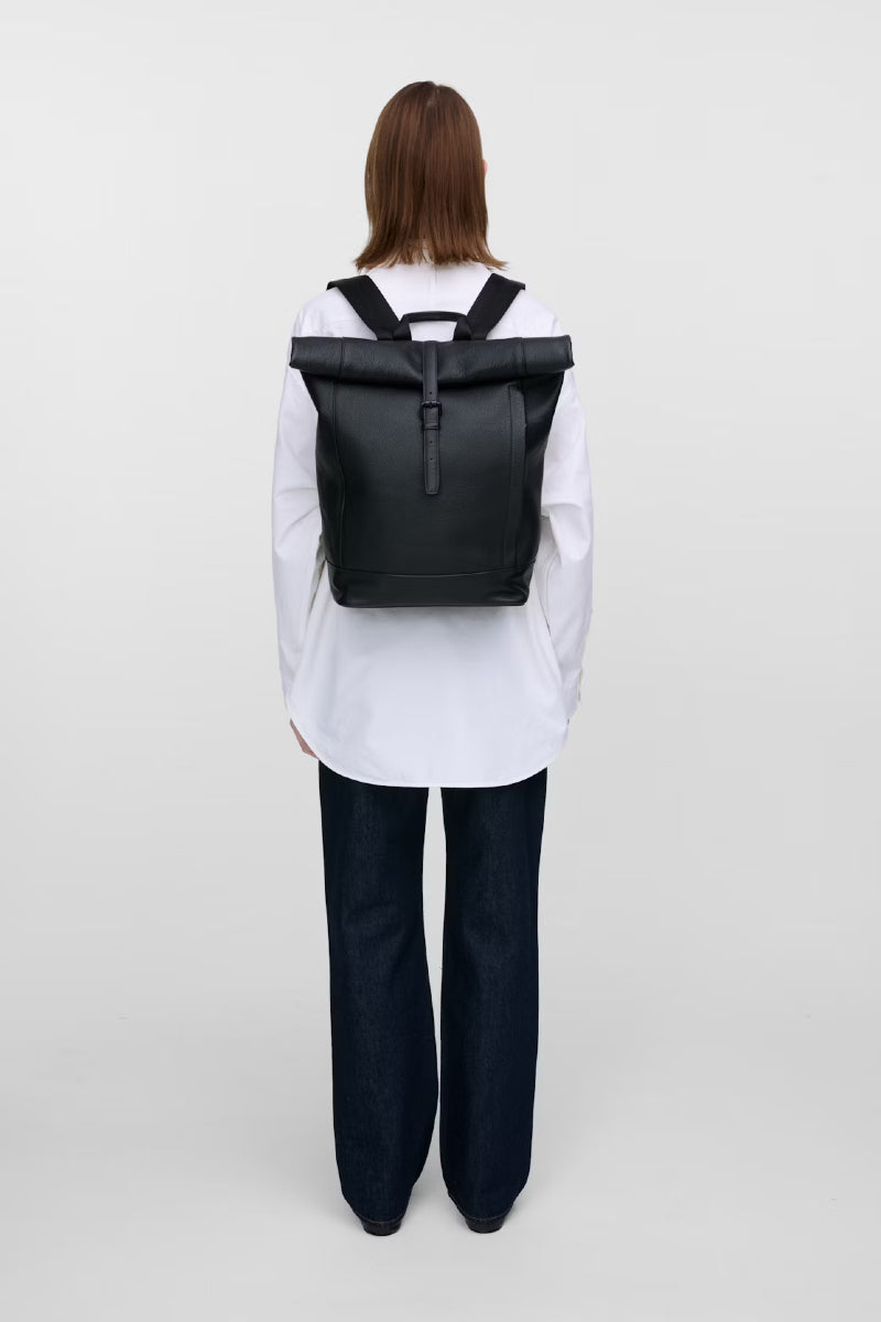 Sandqvist Leather Rolltop Backpack - black