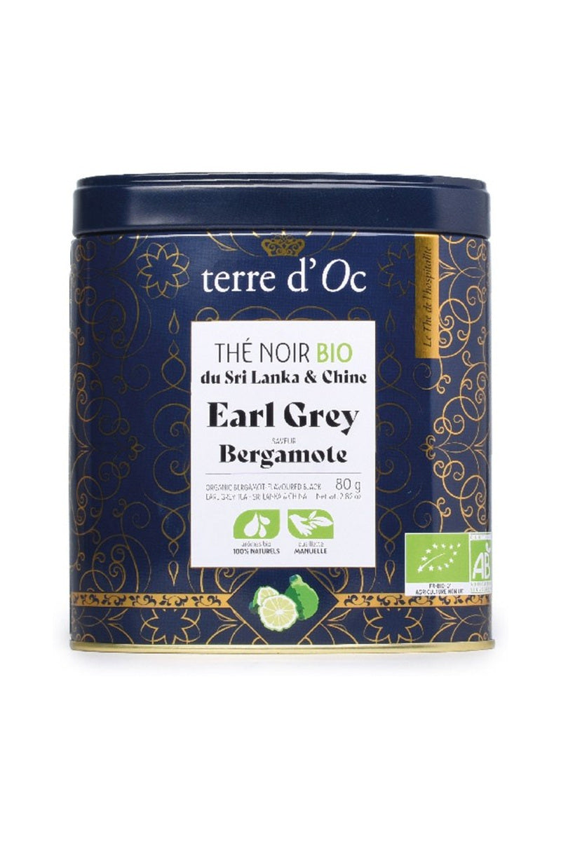 Terre d'Oc Earl Grey Bergamote – musta luomuirtotee. Uudelleenkäytettävä teerasia.