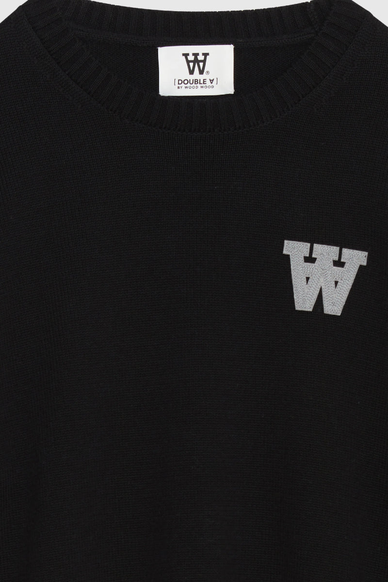 Double A By Wood Wood Tay AA Patch Jumper - black