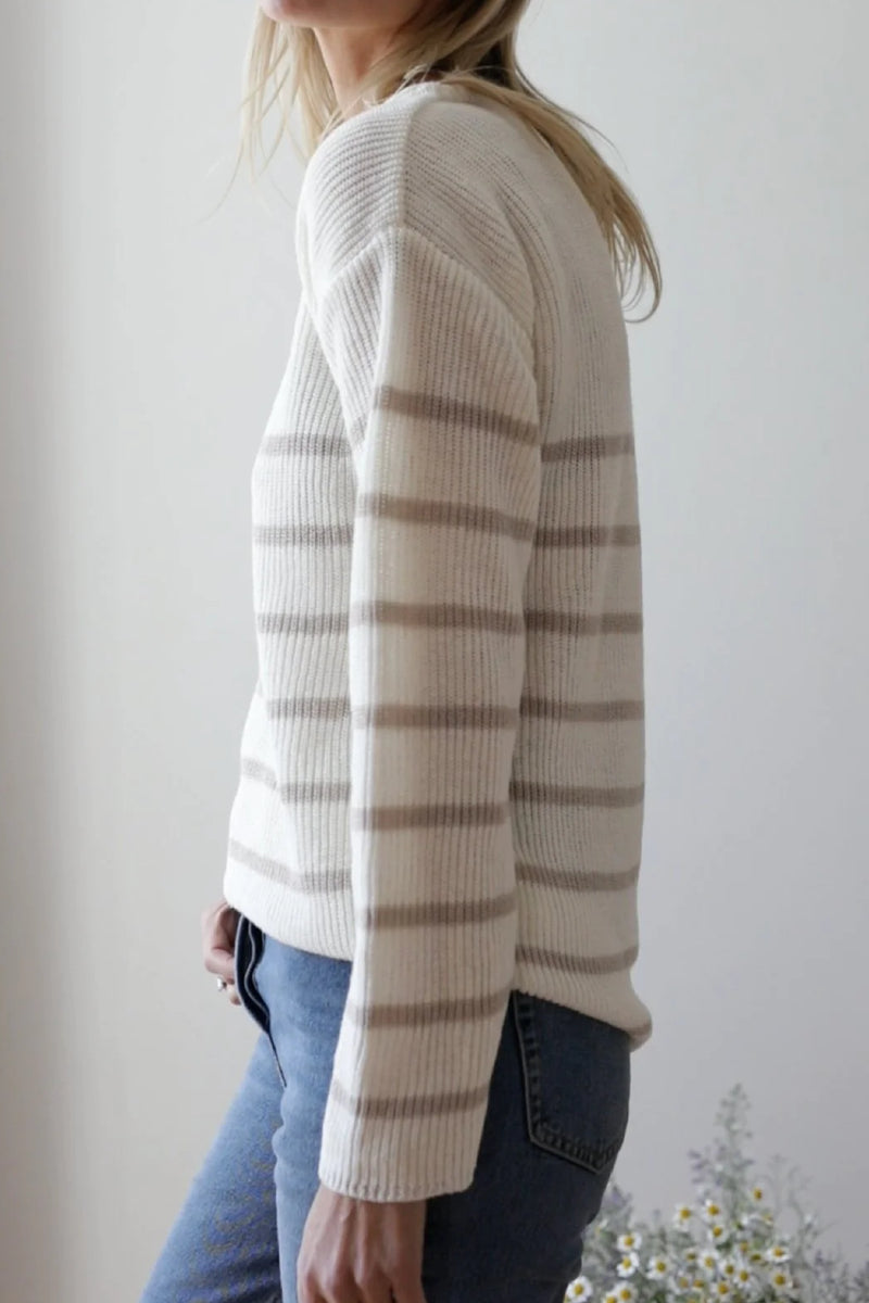 Gauhar Linen knit stripe - valkoinen/beige