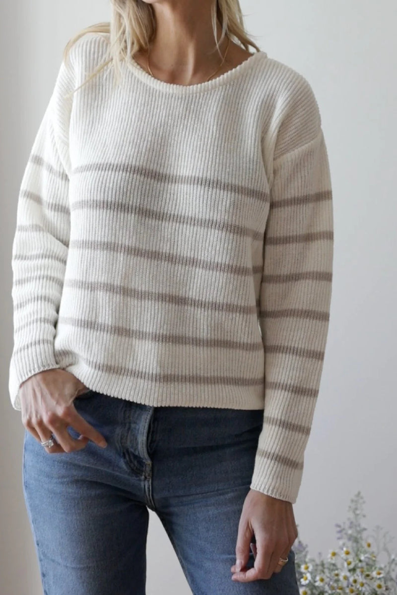 Gauhar Linen knit stripe - valkoinen/beige