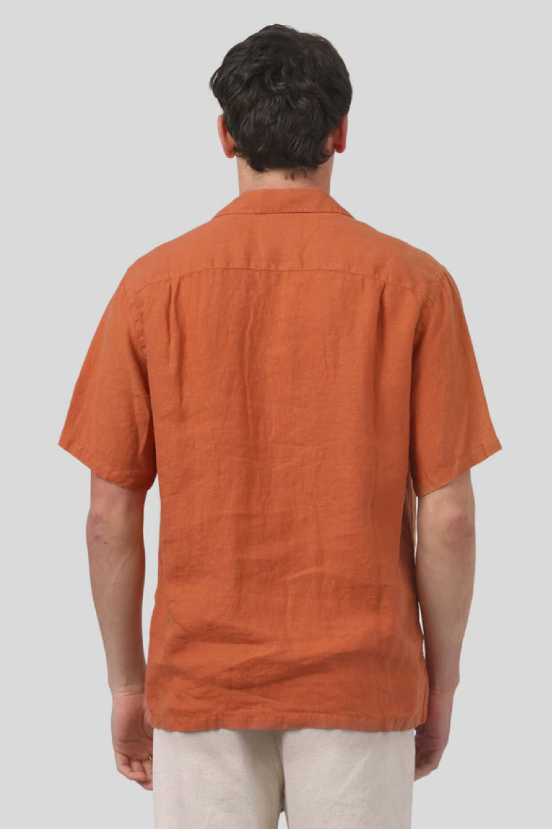 Portuguese Flannel Linen camp collar - terracotta