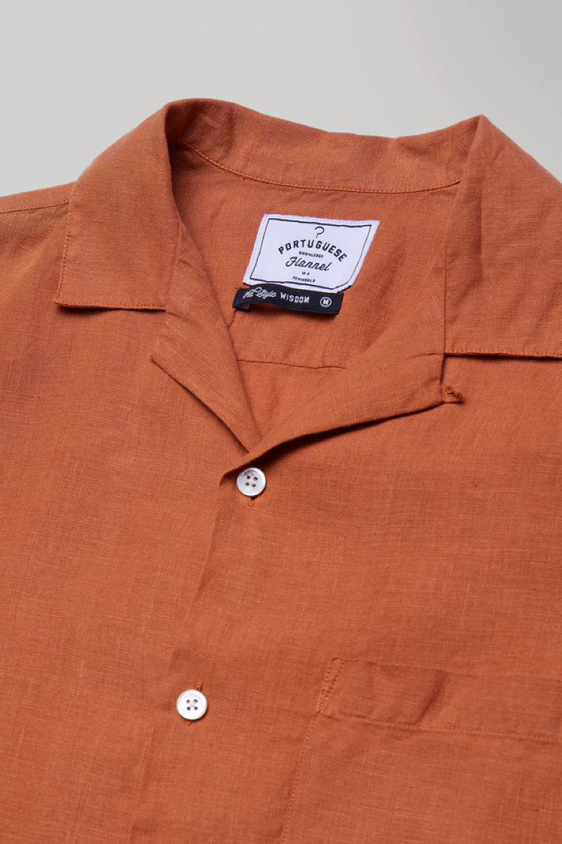 Portuguese Flannel Linen camp collar - terracotta