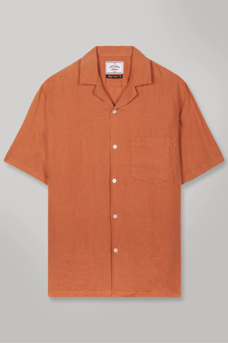 Portuguese Flannel Linen camp collar - terracotta